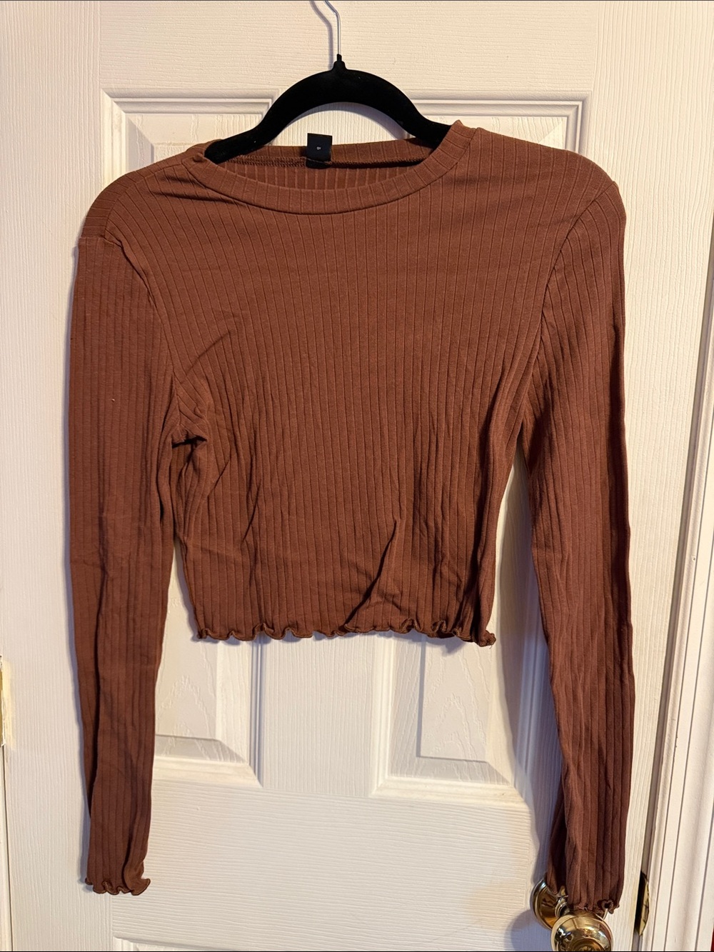 Ribbed Long-Sleeve Crop Top in Brown - Women